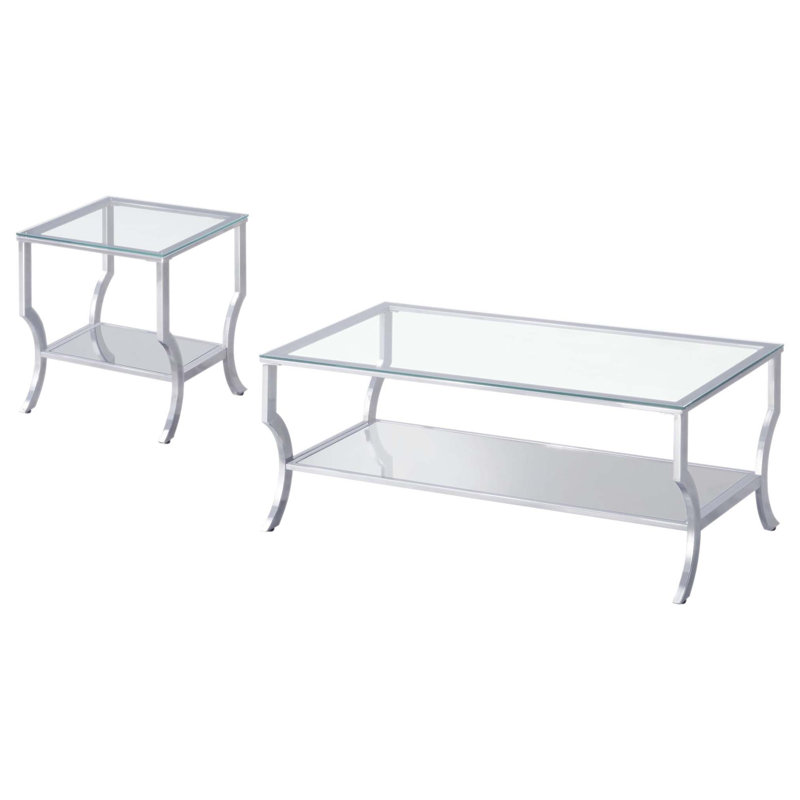 Ensemble de 2 tables basses et d'appoint modernes chromées avec plateaux en verre trempé pour salons élégants