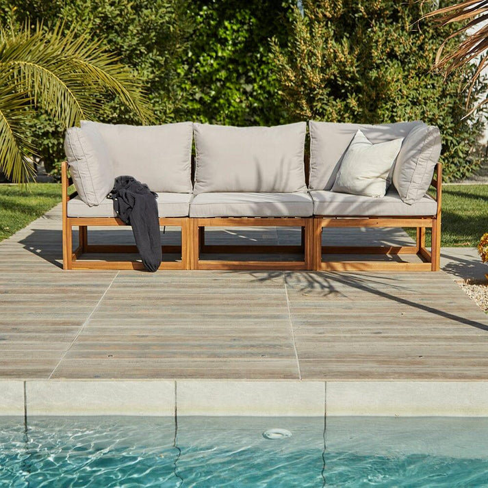 Rimasha 3 Seater Wooden Garden Sofa Set, Beige