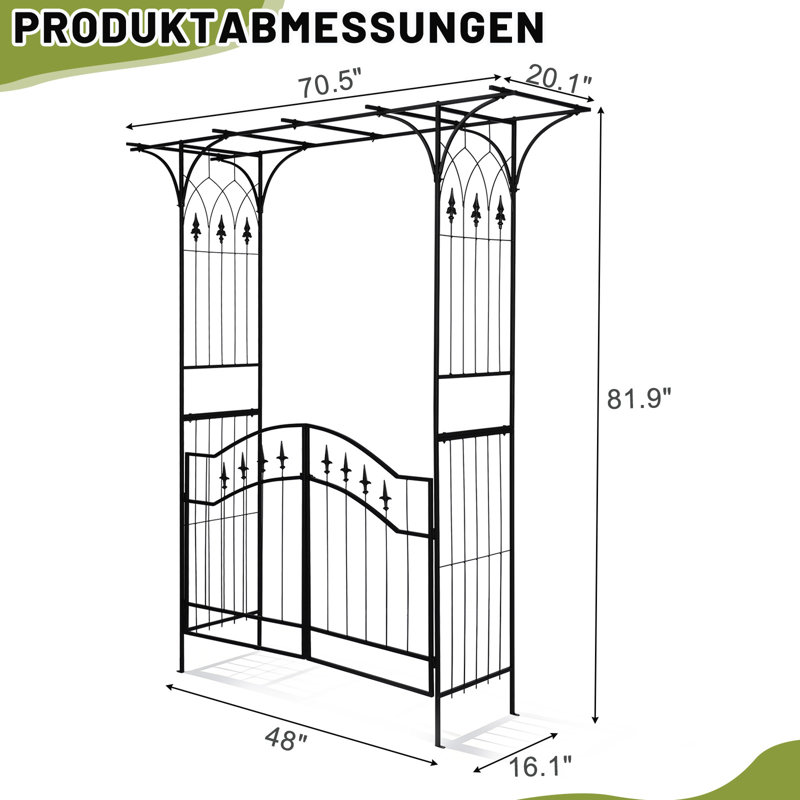 6.8Ft Iron Garden Arbour With Gate