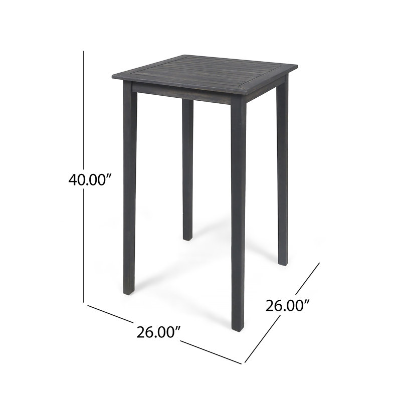 Table de bar d'extérieur carrée en bois d'acacia minimaliste - Gris foncé