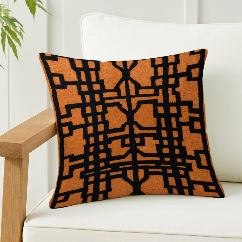 Coussin décoratif intérieur et extérieur beige Trellis, Treillis gris 84, Carré Carré 16 po
