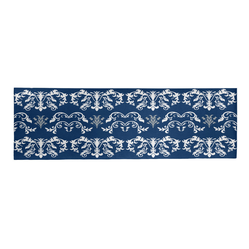 Tapis de couloir damassé bleu