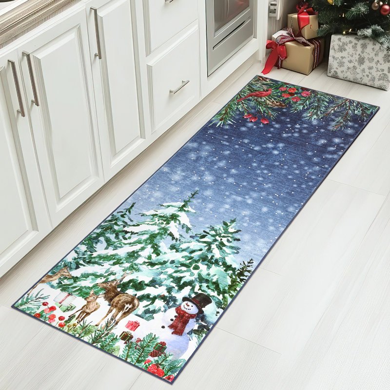 Washable Christmas Area Rug Non-Slip Christmas Tree Reindeer Snowman Floor Rug, Foldable Low Pile Bedroom Carpet, Holiday Decorative Indoor Mats for Living Room, Nursery
