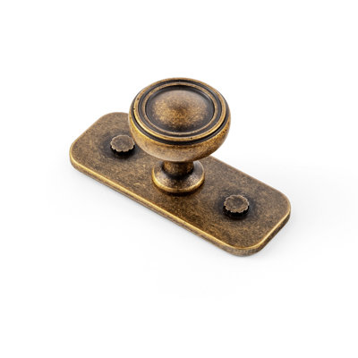 Bouton d'armoire rond à double marche avec plaque ovale double vis - Laiton antique