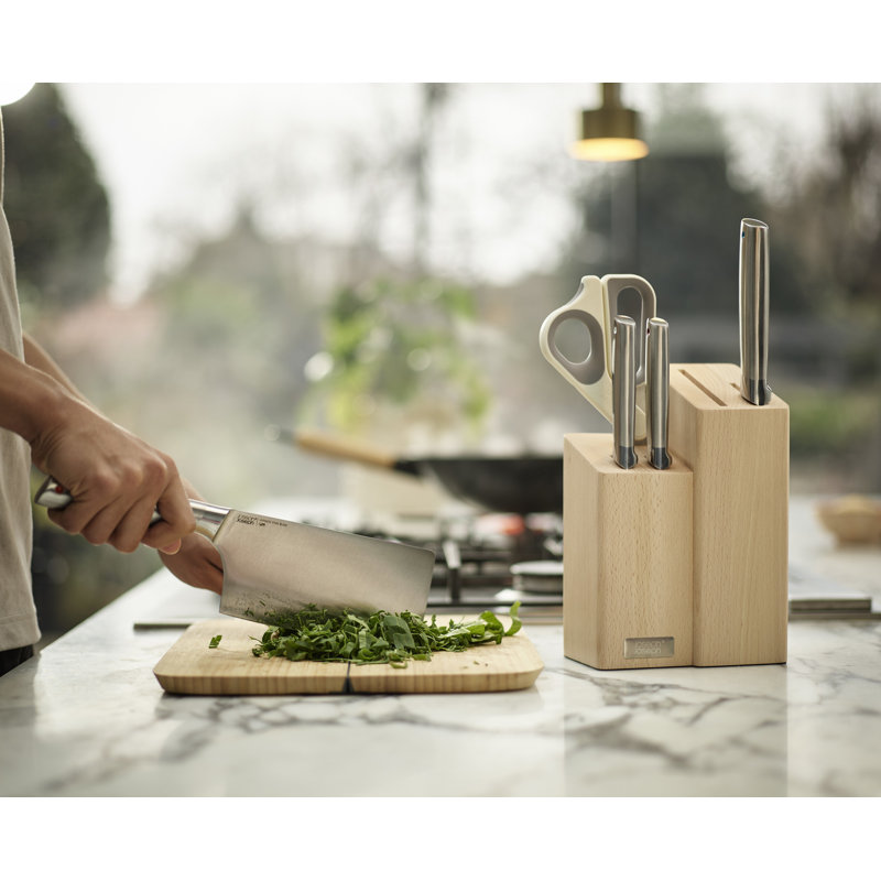 Joseph Joseph Elevate Fusion 5-Piece Knife and Scissor Set with Beechwood Block