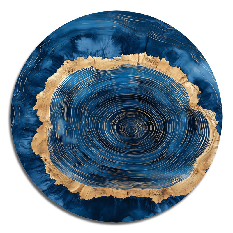 Wood Slide Of A Blue Lake Forest I - Traditional Blue Metal Wall Decor Print, 16" H x 16" W