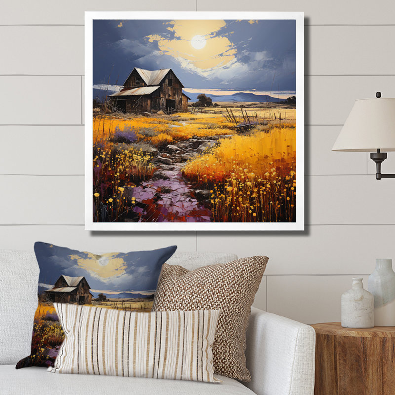 Yellow Barn Minimalsim Landscape I - reproduction, Cadre simple blanc, H 30 po x l 30 po x P 1 po