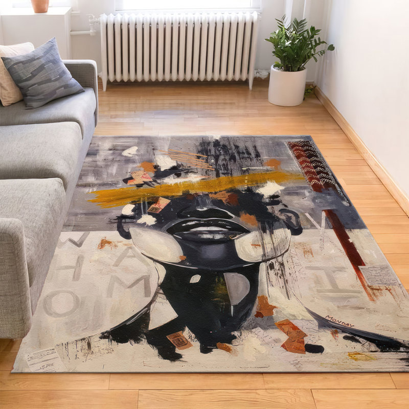 Contemporary Soft Pile Printed Rug with Intricate Geometric Pattern and Rich Color Palette Ideal for Modern Home Decor