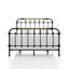Grand lit en métal de style transitionnel, finition noire antique, accents dorés brossés à la main, 7 broches, thermolaqué pour le décor de la chambre à coucher