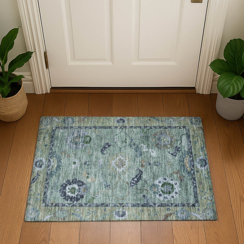 Premium Machine Washable Mayfield AMF2230 Global Rug, 1'8" x 2'6", Green