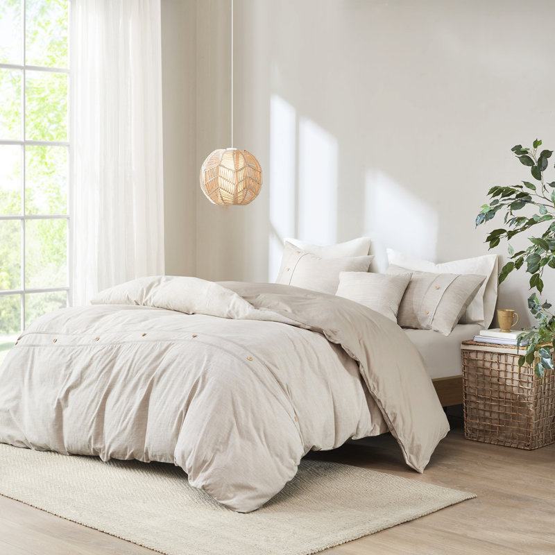 Literie à fermeture à boutons - Coton biologique, édredon double / grand naturel, insert sécuritaire,