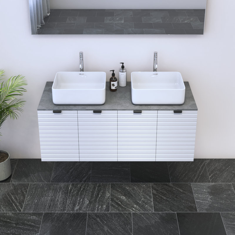 Meuble-lavabo double 47,2 po avec comptoir Karaya, Béton