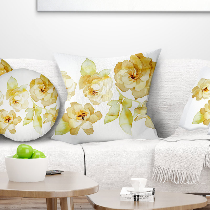 Fleurs brunes avec abat-jour blanc - coussin à imprimé floral, 16 po x 1 po, Coussin décoratif