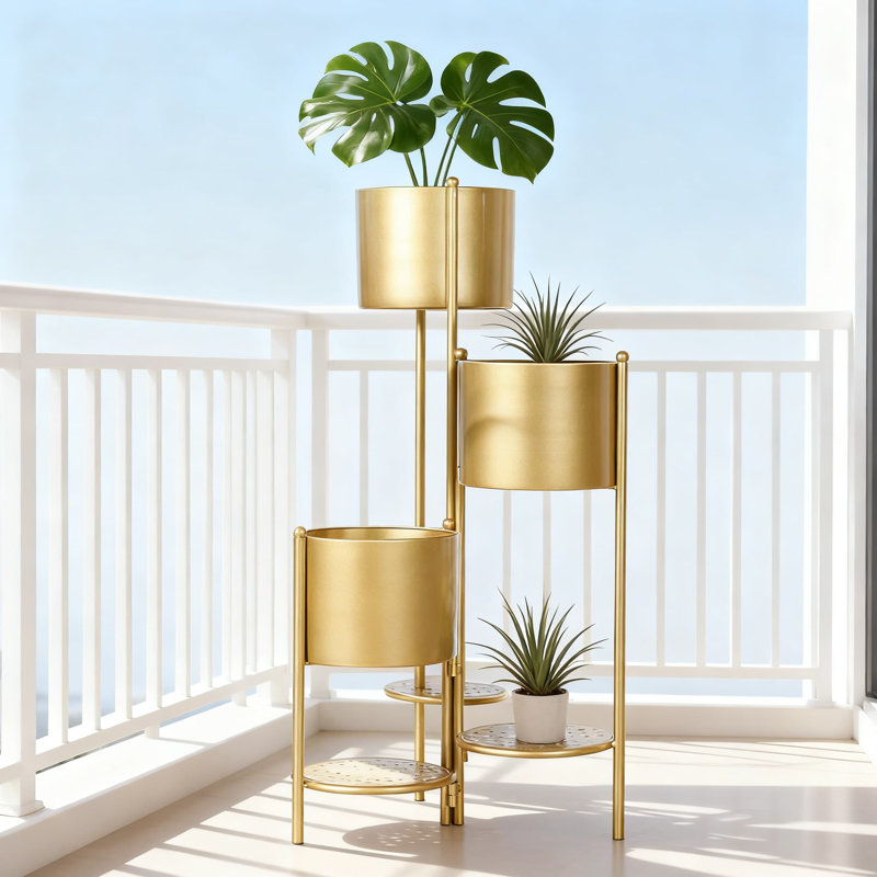 Support pour plante à 6 niveaux en métal avec pots et tablettes intégrés