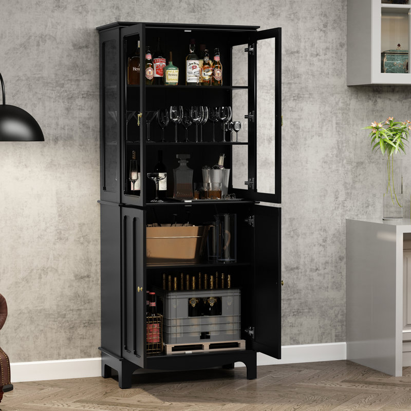 Ellerby 72" Freestanding Kitchen Pantry with Glass Doors and Adjustable Shelves, Black
