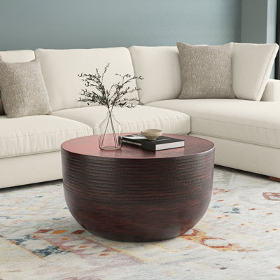 Johnsen 30"W Metal Boho Modern Round Coffee Table with Textured Detail, Assembled