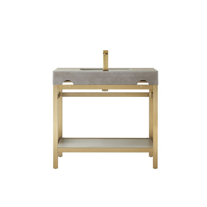 36'' Single Bathroom Vanity with Stone Top, Brushed Gold, Brushed Gold, Limestone Slab Stone