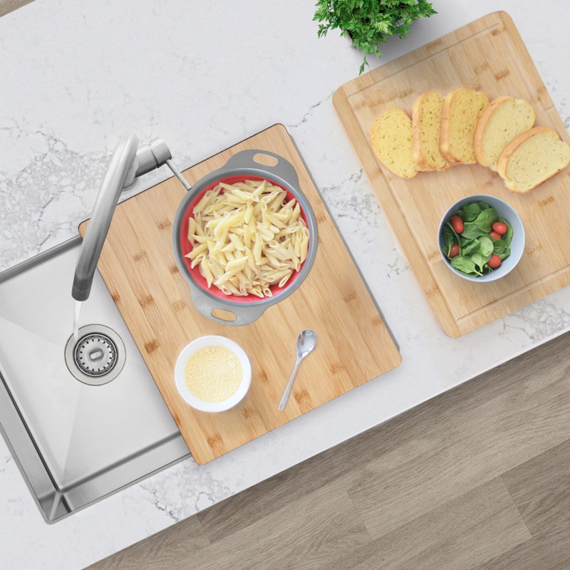 Core 18-inch Kitchen Sink Bamboo Cutting Board with Colander and Bowl Set
