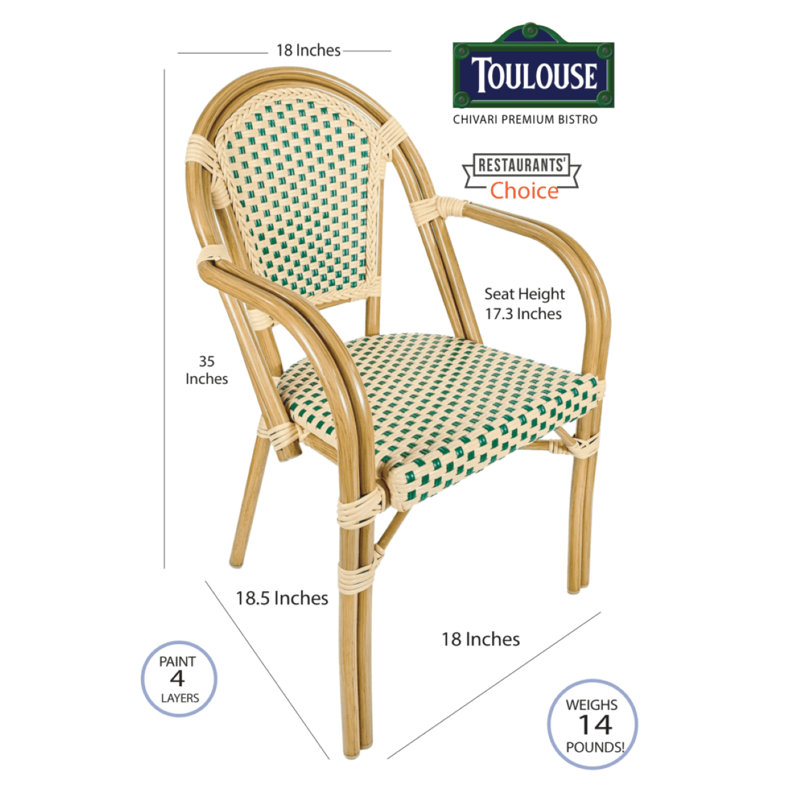 Chaise bistro en rotin Arms PE par Chivari, Beige/vert