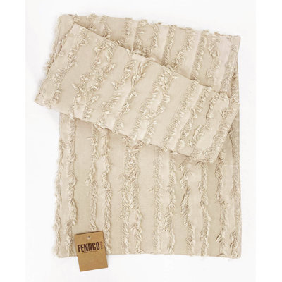 Beige Fringe Stripe Cotton 15"x72" Table Runner