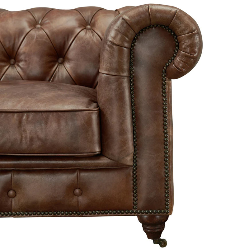 Jarique Upholstered 95'' Sofa, Bark Brown Genuine Leather