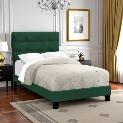 Lit simple en velours vert transitionnel Leandro, H 45,51 po x l 42,79 po x L 80,02 po