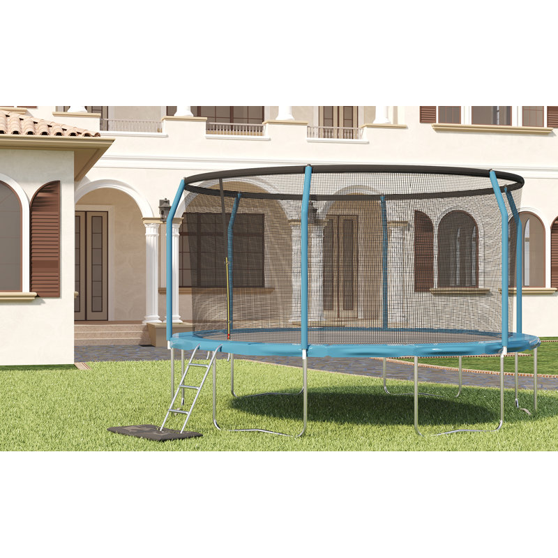12 ft Blue Round Trampoline with Enclosure and Ladder