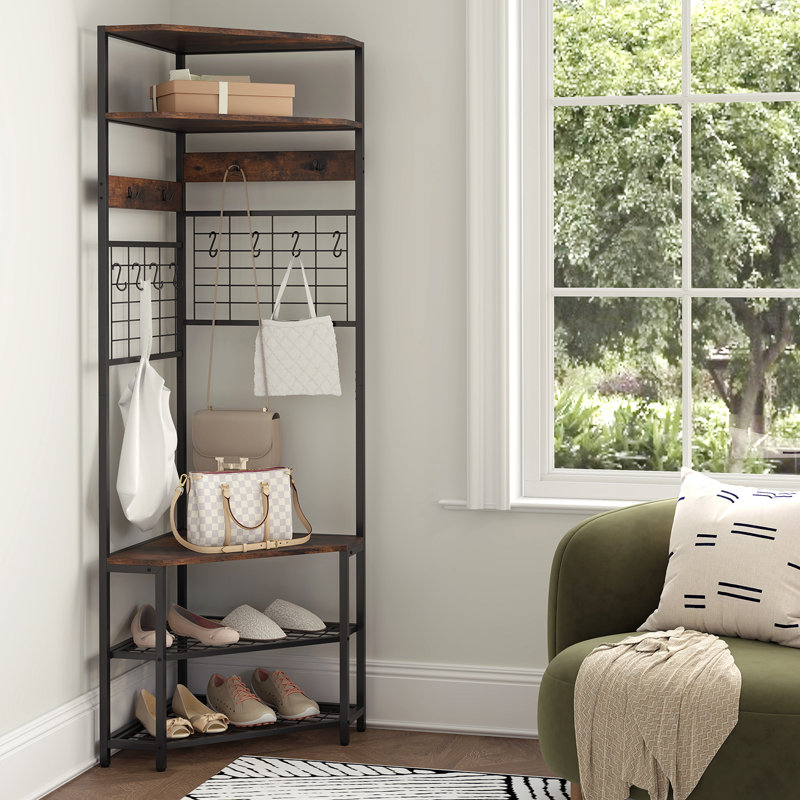 Freestanding 12 - Hook Coat Rack, Brun