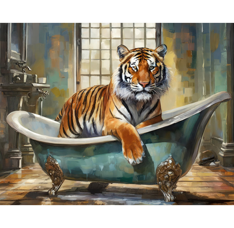 «Tiger Bathaign» sur toile, H 15 po x l 18 po