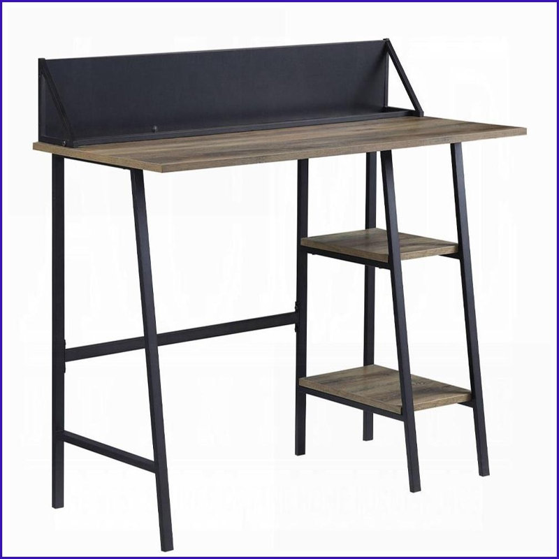 Bureaux | Bureau industriel à 2 tablettes avec support pour téléphone, chêne rustique et amp; Noir | H 30 po x l 43 po x P 20 po | Chêne | Panneau de particules et panneau de fibres à densité moyenne