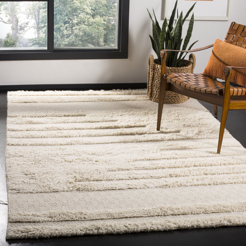 Tapis ivoire en laine / coton noué à la main Inelda, Rectangle 6 pi x 9 pi