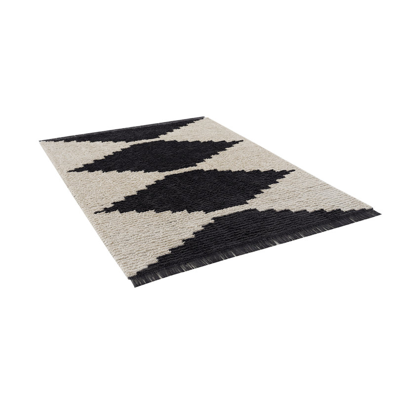 Allie Black & Ivory Synthetic 5' x 7' Easy-Care Area Rug