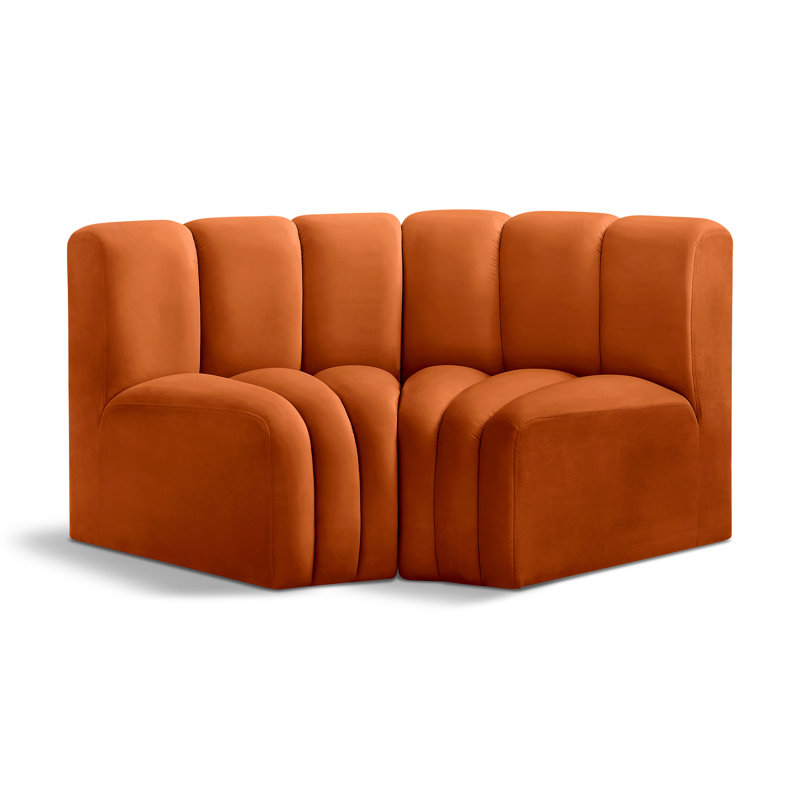 Ivanildo Upholstered Curved Sectional Reversible, Cognac Velvet
