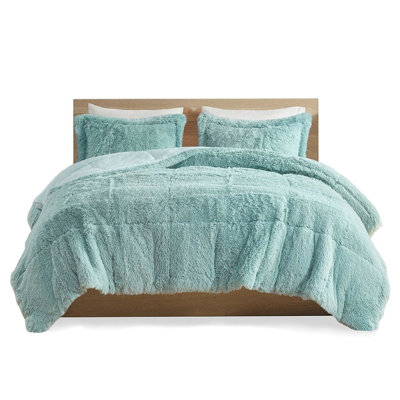 Blue Twin/Twin Xl Comforter Mini With Shaggy Long Fur, Down Alternative Fill