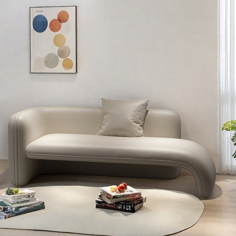 Chaise longue en cuir griffé de style minimaliste, Orienté à gauche (vu de face), Beige