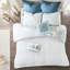 Édredon 8 pièces en coton grand bleu réversible avec motif floral, jupe de lit unie, coton lavable à la machine Isla, aquarelle-119384866-119384867