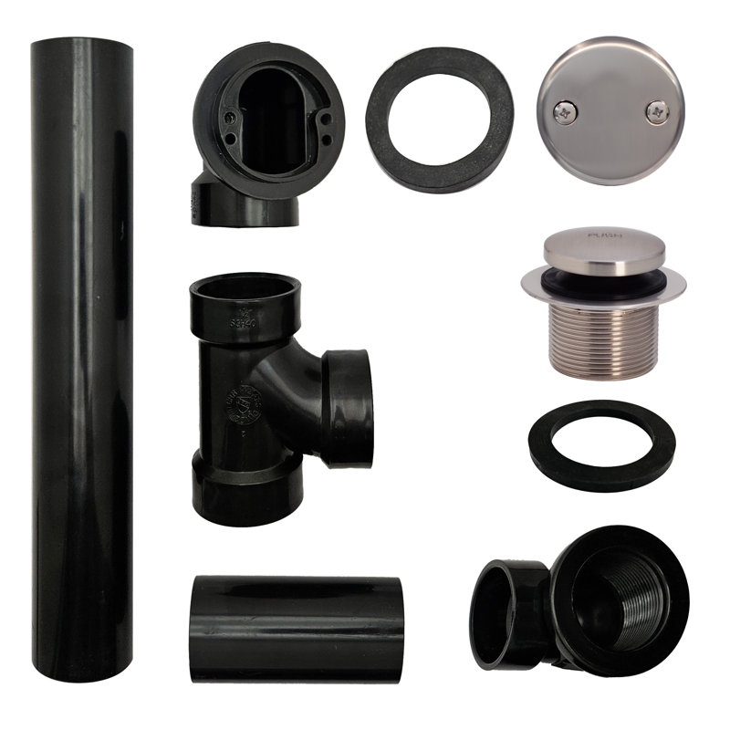 1 1-1 / 2 po x 12 po Drain de baignoire 40 pieds en ABS avec trop-plein à deux trous, Nickel satiné