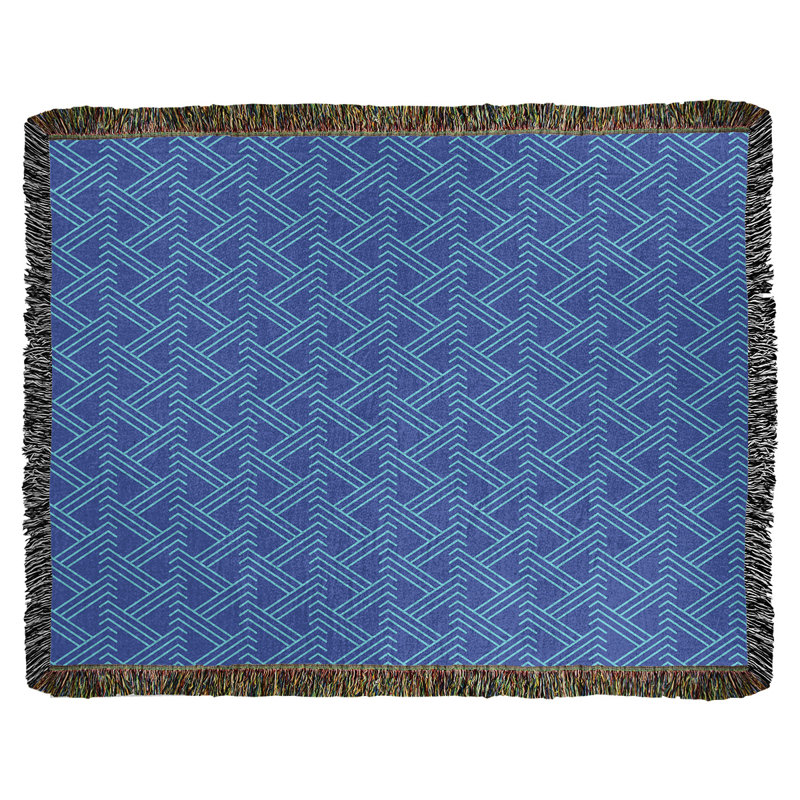 Couverture en coton tissé zigzag classique, L 60 po x L 80 po, Bleu/bleu sarcelle