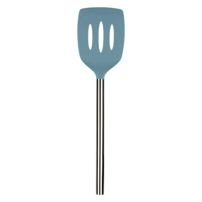 Tovolo Silicone Slotted Turner with Stainless Steel Handle for Everyday Cooking and Flipping, Blue Slate