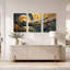 «Layered Mountains and Bamboo Under Golden Moon», ensemble de 3 toiles murales-133444536