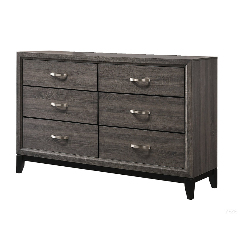 Mobilier de chambre à coucher contemporain en bois avec commode 6 tiroirs 1Pc, Gris