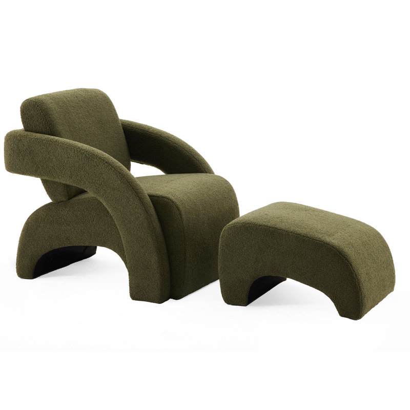 Upholstered Armchair With Ottoman, Green