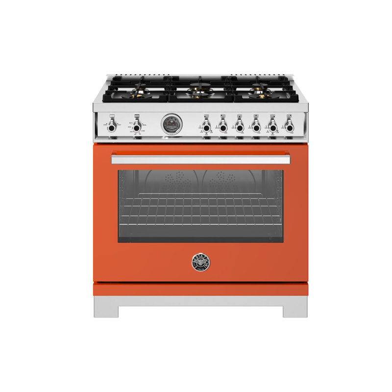 Bertazzoni 36" 5.9 Cubic Feet Freestanding Range, Orange, Natural Gas