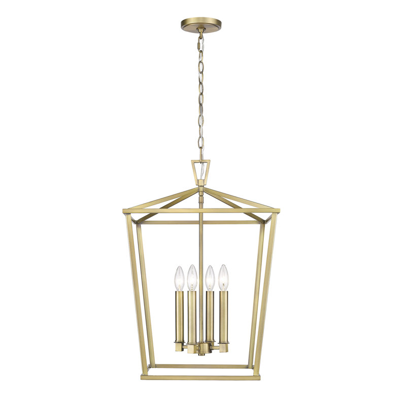 Lustre lanterne géométrique ouvert 4 lumières, Laiton vieilli