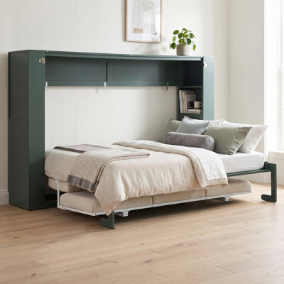 Haven Convertible Full Size Murphy Bed with Sofa, Wall Bed with 4 Storage Shelves and USB Charging Station