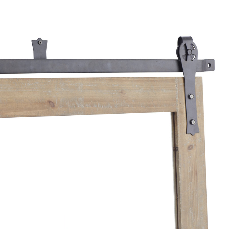 Wood Room Wall Mirror with Black Metal Hanging Rod, 37" x 41"