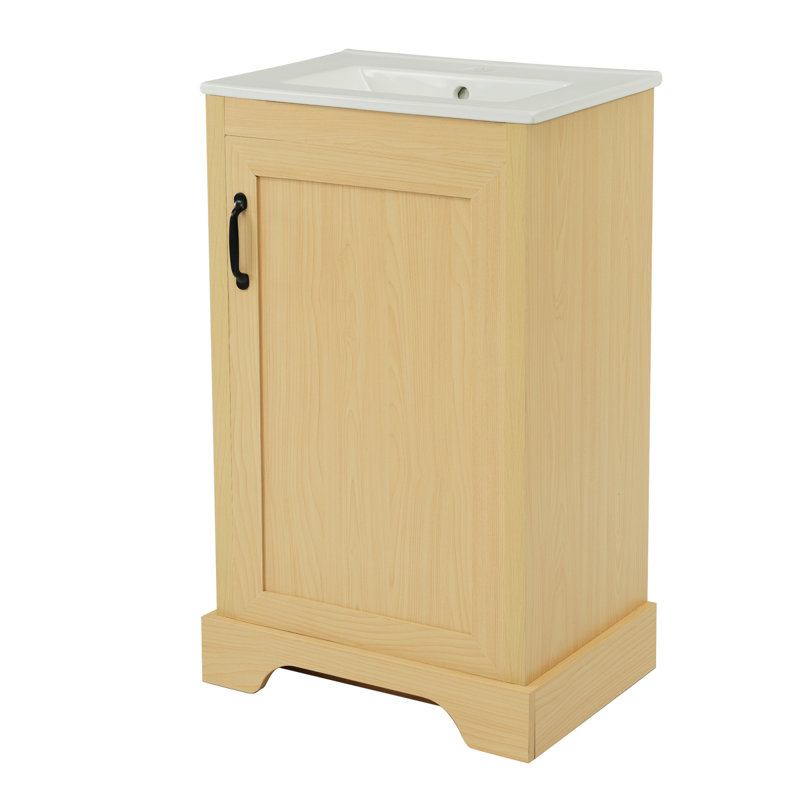 20" W Bathroom Vanity With Sink, Bathroom Storage Cabinet With Soft Closing Door, Storage Rack And Adjustable Shelve, Natural Wood