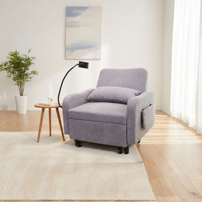 Single Sofa With Cup Tray & Adjustable Backrest, Accent Arm Chair For Living Rooms, Bedrooms And Offices, Grey, Gray