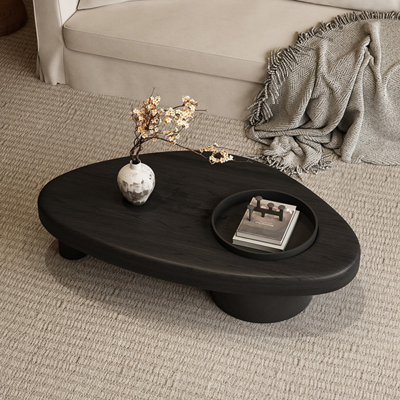 Modern minimalist solid wood coffee table, Black, 12.2" H x 55" L x 33.4" W