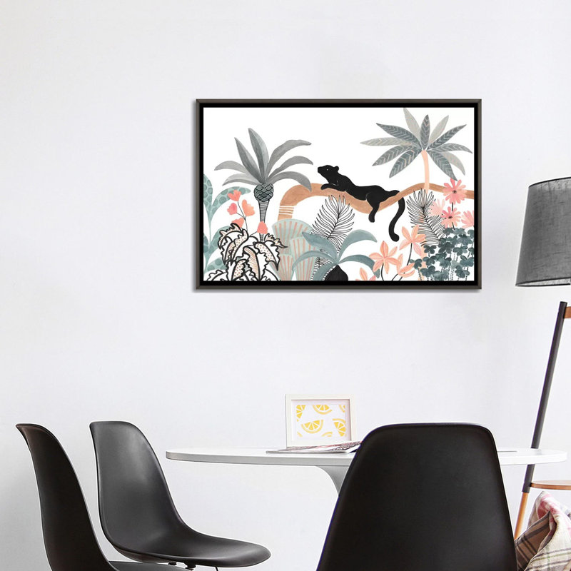 Jaguar dans la jungle, H 32 po x l 48 po x 1,5 po, Toile encadrée de bois rustique foncé
